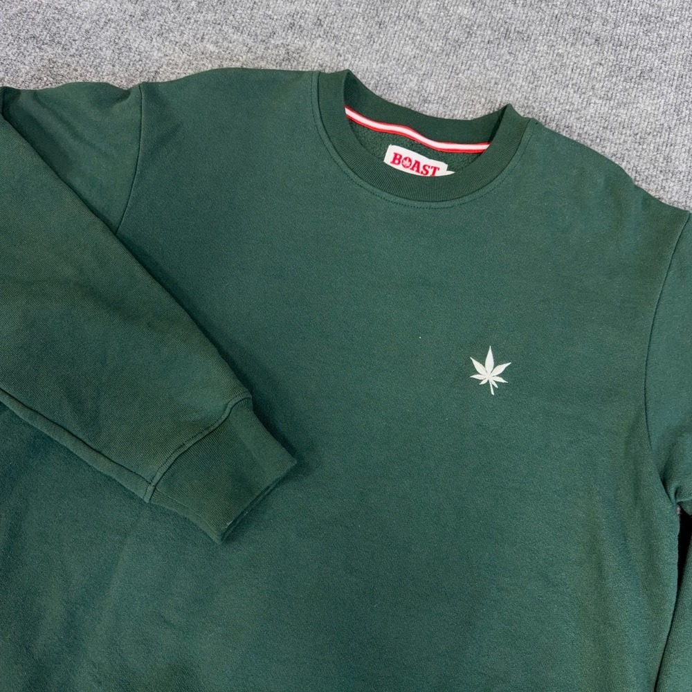 BOAST Sweatshirt Men Medium Green Crewneck Embroidered Logo Pot Leaf